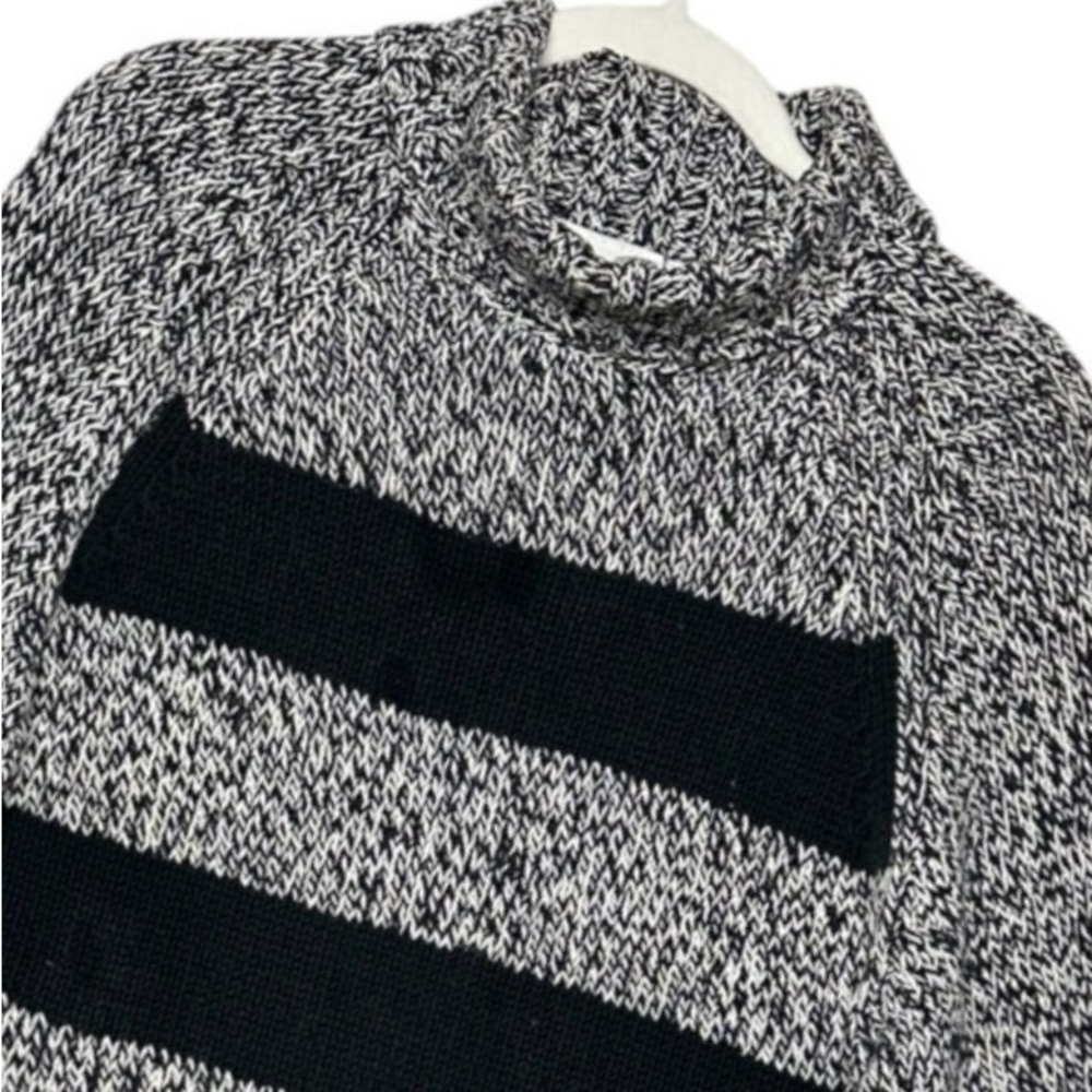 Vtg Sz L Black and Gray Stripe Chunky Turtleneck Grunge Workwear Fisherman